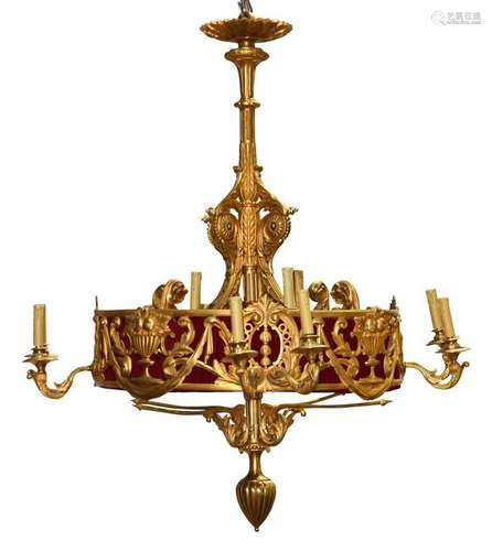 Monumental gilt bronze hanging fixture in the