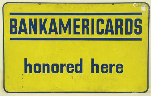 Bankamericard tin double sided sign, inscribed