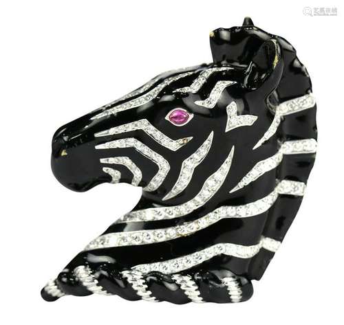 Verdura diamond, ruby, enamel, 18k white gold zebra