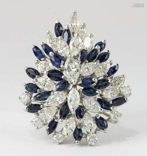 Sapphire, diamond, 14k white gold cluster ring