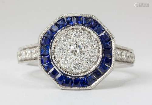 Diamond, sapphire, 18k white gold ring