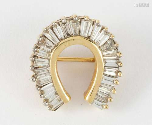 Diamond, 14k yellow gold horseshoe brooch