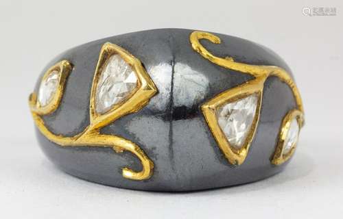 Diamond, hematite, 18k yellow gold ring