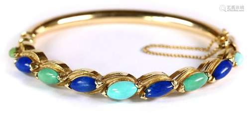 Lapis lazuli, turquoise, 14k yellow gold bracelet