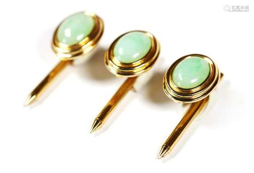 Gump's jadeite, 14k yellow gold shirt studs set