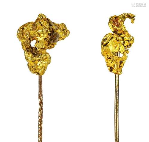 (Lot of 2) Natural gold nugget, metal stickpins