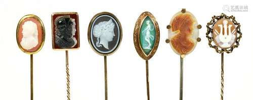 (Lot of 6) Multi-stone cameo, yellow gold metal