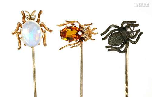 (Lot of 3) Diamond, opal, 14k gold, blackened silver