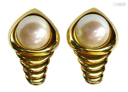 Pair of Bulgari cultured pearl, 18k yellow gold