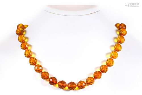 Amber bead, metal necklace