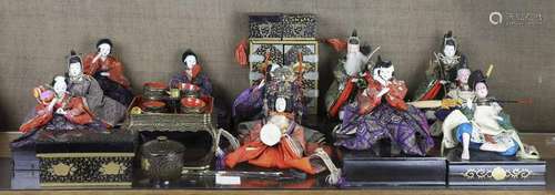 Japanese Miniature Hina-doll Set and Furniture