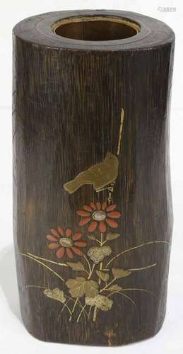 Japanese wood vase,  lacquered