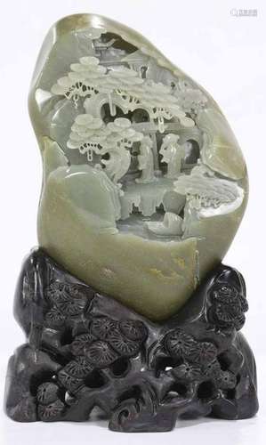 Chinese Carved Green Jade Boulder