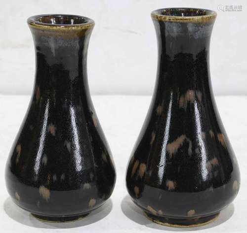 Chinese Pair of Glazed Russet Splashed Vases