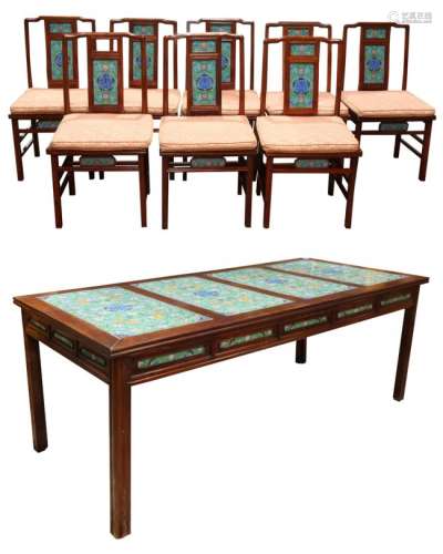 (Lot of 9) A Chinese Dining Table Set