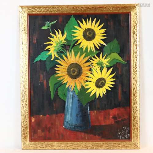 Dolci, J. - Sonnenblumen in Vase, Öl auf Malkarton…