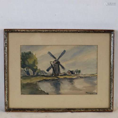 Franzl - Windmühle am See, Aquarell auf Papier, u.…