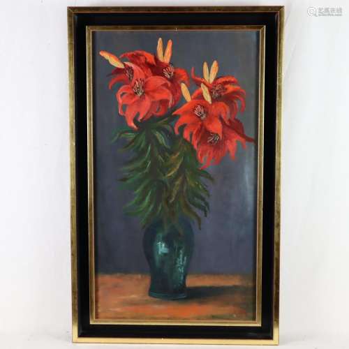 Lang, M. - Blumen in Glasvase, Öl auf Hartfaserpla…