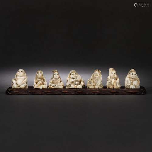 Seven ivory carved Seven Lucky Gods netsuke, Meiji…