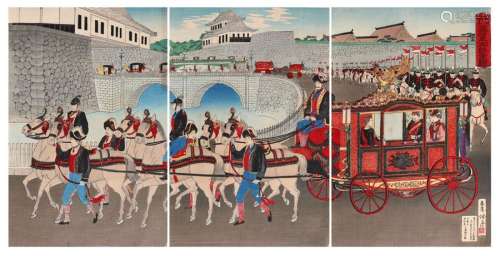 Emperor Meiji and Empress Haruko touring in the ca…