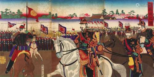 Emperor Meiji and his officers inspecting the troo…