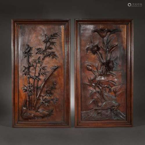 Two imperial panels made from huanghuali wood, wit…