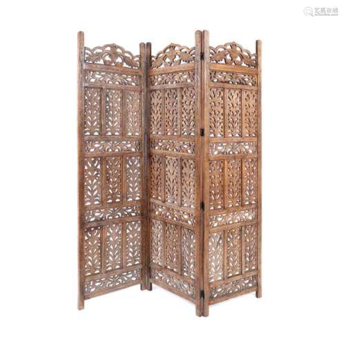Sculpted exotic wood screen with vegetal motifs, I…