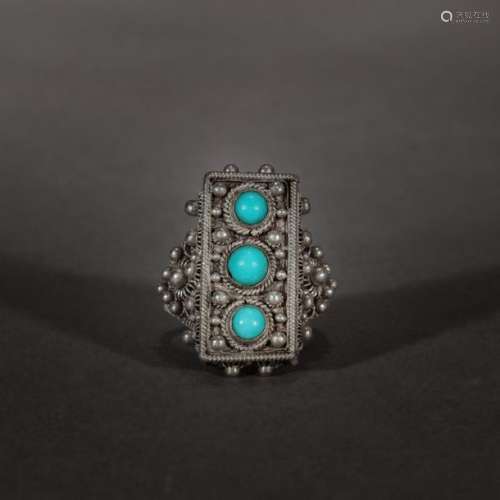 Silver ring with turquoise, marked, the Republican…