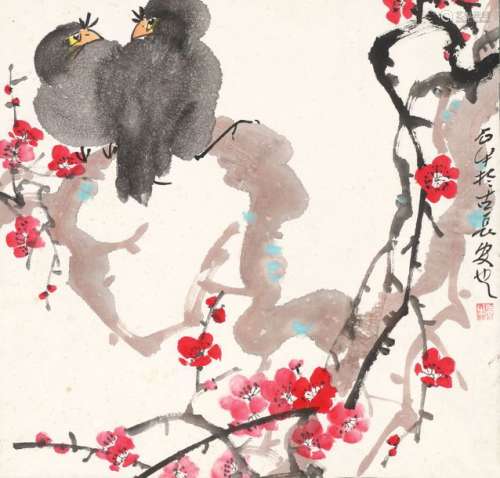 Two ravens in a cherry tree