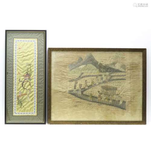 Two Framed Silk Embroidered Textiles
