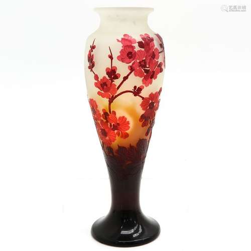 A Signed Galle Cameo Glass Vase with Original Invo…