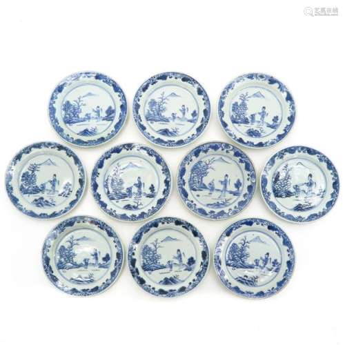 A Series of Ten Chinese Blue and White Plates