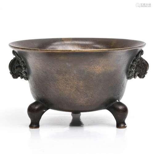 A Small Bronze Tripod Censer