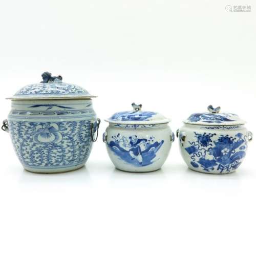 A Collection of Three Chinese Jars with Covers