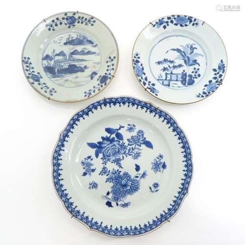 Three Chinese Blue and White Plates