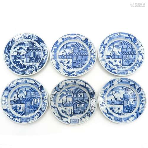 A Series of Six Chinese Blue and White Plates