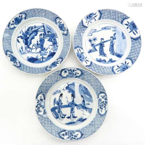 A Series of Three Blue and White Plates