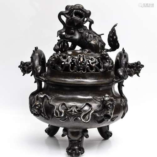 A Chinese Ming Tripod Censer with Cover