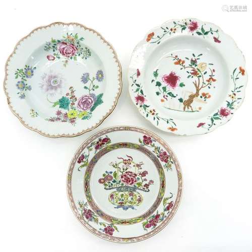 Three Famille Rose Plates