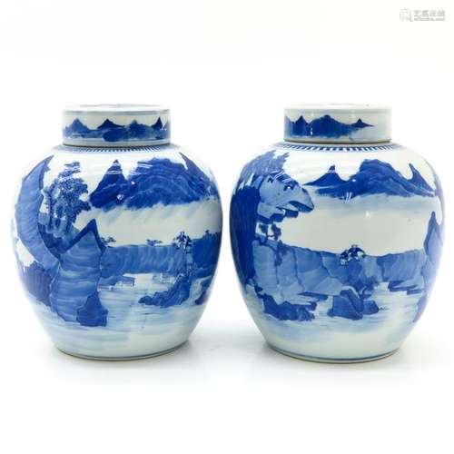 A Pair of Chinese Blue and White Ginger Jars