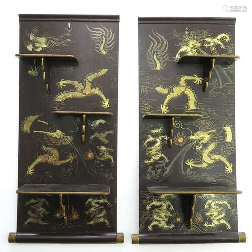 A Pair of Decorated Lacquer Shelves