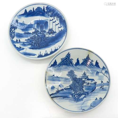 Two Blue and White Serving Plates