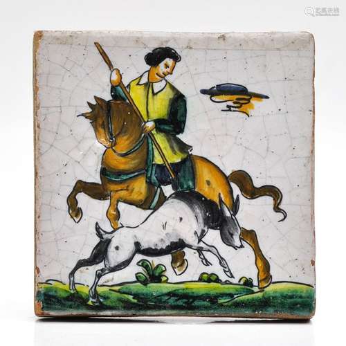 A Tile Depicting Hunter on Horseback