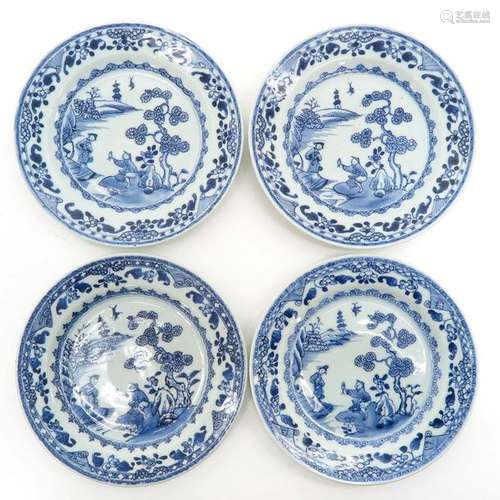 Four Chinese Blue and White Plates