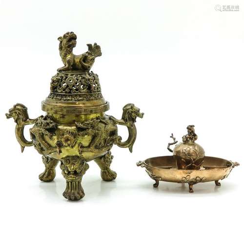 A Bronze Censer with Cover and Ink Well