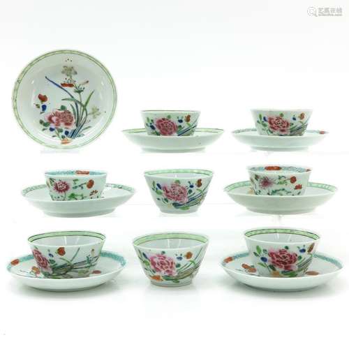 A Series of 8 Famille Rose Cups and 7 Saucers