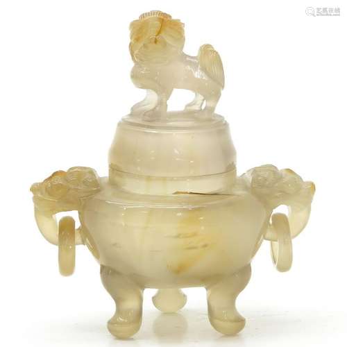 A Chinese Agate Censer with Cover