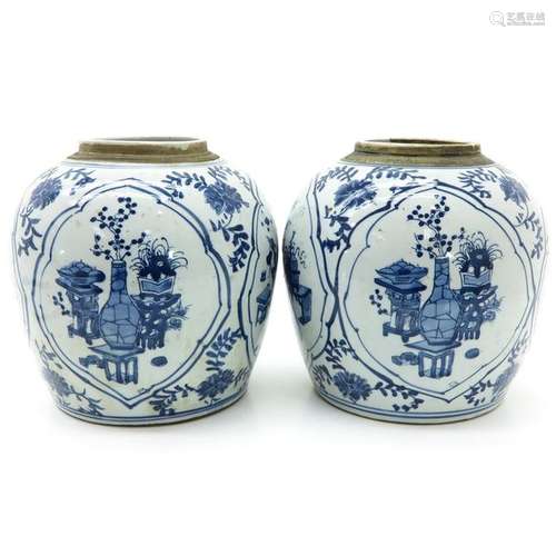 Two Chinese Blue and White Ginger Jars