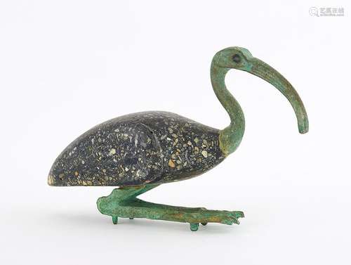 Statuette d'Ibis en pierre et bronze. Ancien trava…