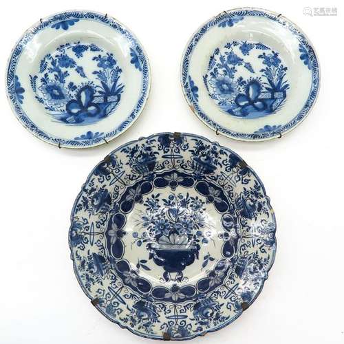 Three Antique Delft Plates